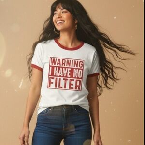 No Filter Ringer Graphic Tee Retro T-Shirt Snarky Humor Funny Vintage Aesthetic